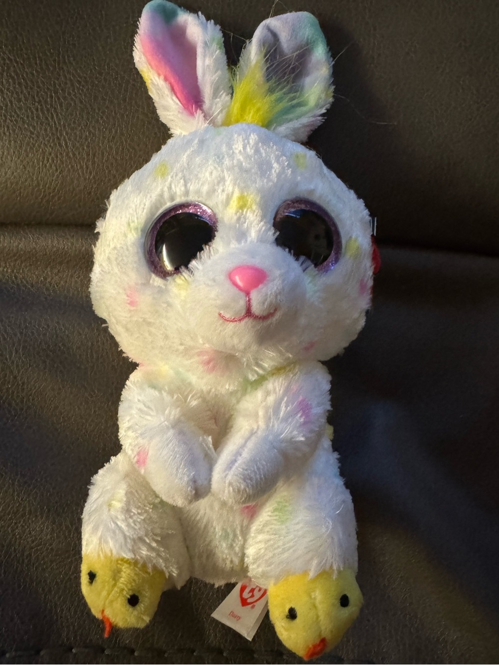 Ty Beanie Boos Dusty Easter Bunny Rabbit 6” Plush With Chick slippers 37344 NWT